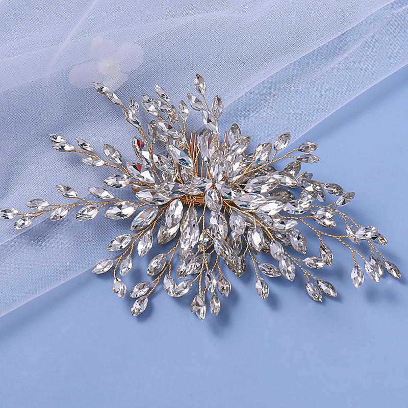 Gold Luxury Crystal Bride Hair Comb Rhinestone Wedding Headdress Jewelry Bridal Handmade Hair Accessories Women Party Ornaments