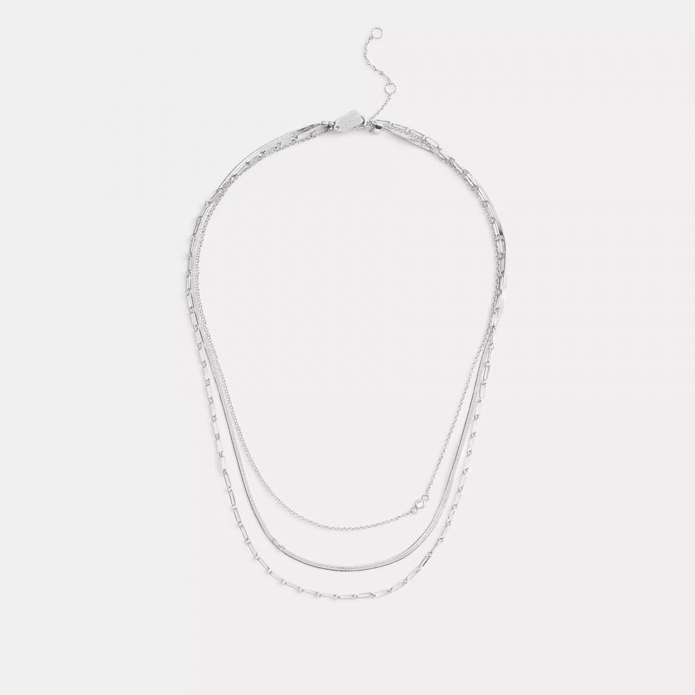 Coach Layered Chain Necklace Silver
