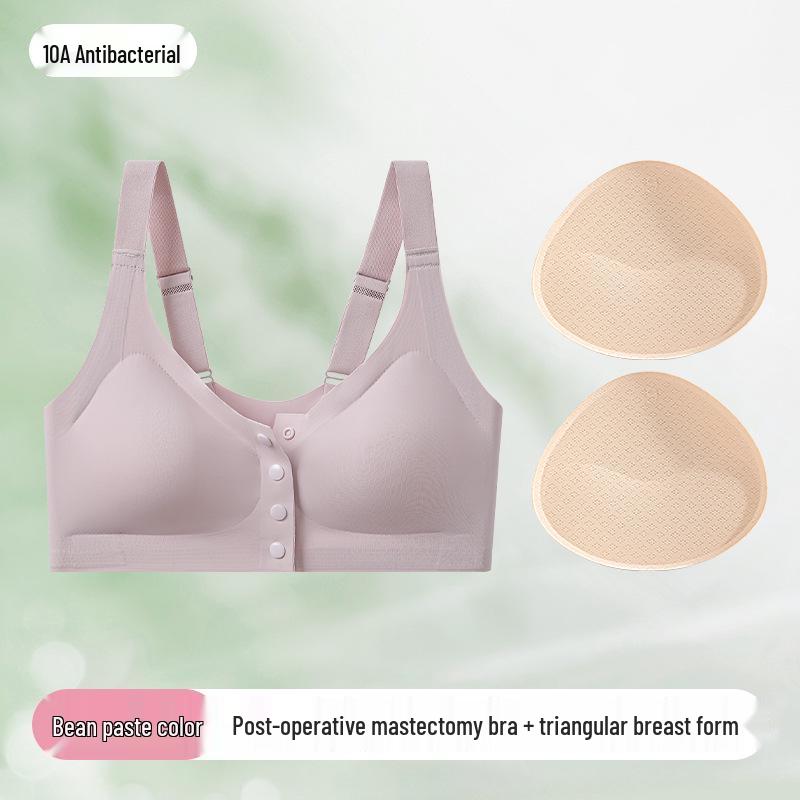 Cross-border Antibacterial Mastectomy Prosthesis Bra with Fake Breast Pads, Seamless Front Closure, for Post-Op and Reduction Support.