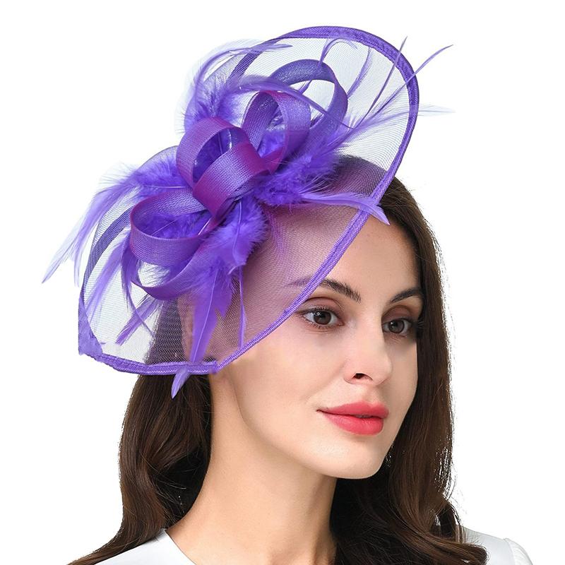 Feathers Hair Band For Women Fancy Tea Party Hats Elegant Bride Wedding Party Headdress Tea Party Makeup Prom Party Headpiece