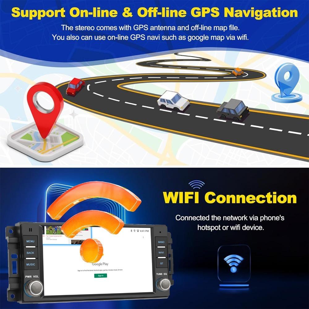 For 2Din Car Android Stereo GPS Player Ram Challenger Jeep Wrangler JK Head Unit Single Radio BT Carplay Multimedia