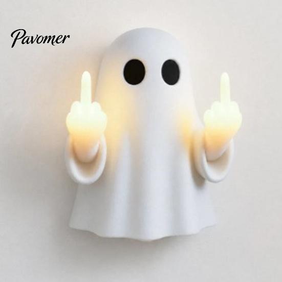 LED Mittelfinger Geist Licht Halloween Leuchtendes Nachtlicht, Lustige Wanddeko Lampe, Niedliche Gruselige Tischdekoration für Schlafzimmer Flur Büro