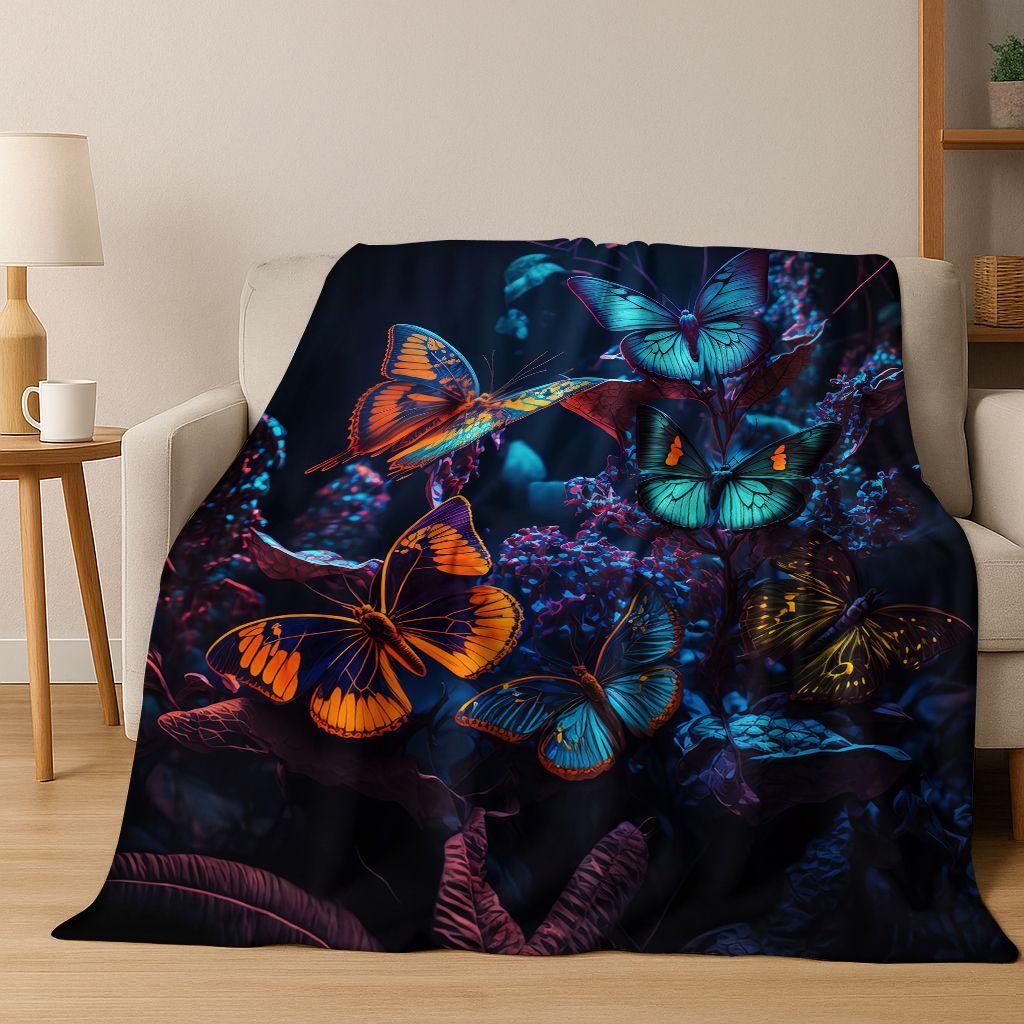 26 Style Dream Butterfly Flower Cartoon Flannel Blanket,Cozy Soft Throw Blanket for Home Bedroom Bed Sofa Picnic Cover Gift Kids
