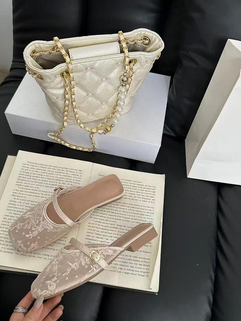 2025 Spring and Autumn New Fashion Versatile French Mesh Fairy Xiaoxiangfeng Women's Shoes Lace Stiletto Small Square