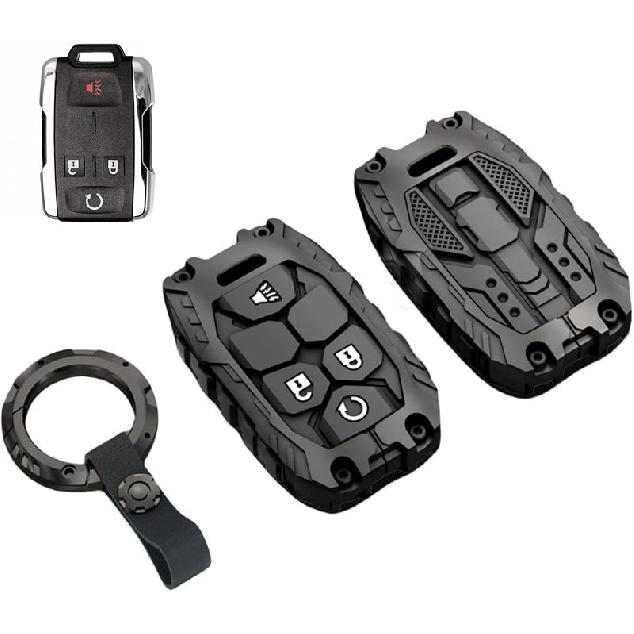 Heavy Key Fob Cover Case Protector For Chevy, Keychain, Accessories For Chevy Suburban Tahoe 2015 2016 2017 2018   GMC Yukon (Type-C 6 Buttons)