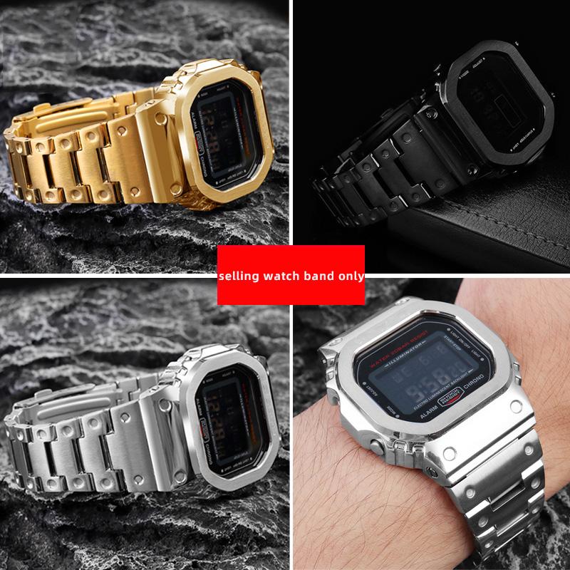 Für Casio G-SHOCK Metallgehäuse Armband Edelstahl Anzug DW5600/GW-M5610/5000 GW-B5600 Modifiziert Cooler Stil Gold-schwarzes Armband