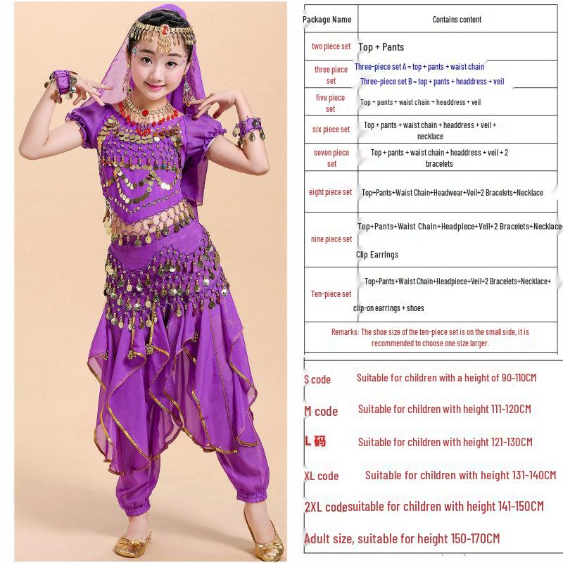 Children's Indian & Xinjiang Folk Dance Costume - Belly Dance Performance Outfit for Girls