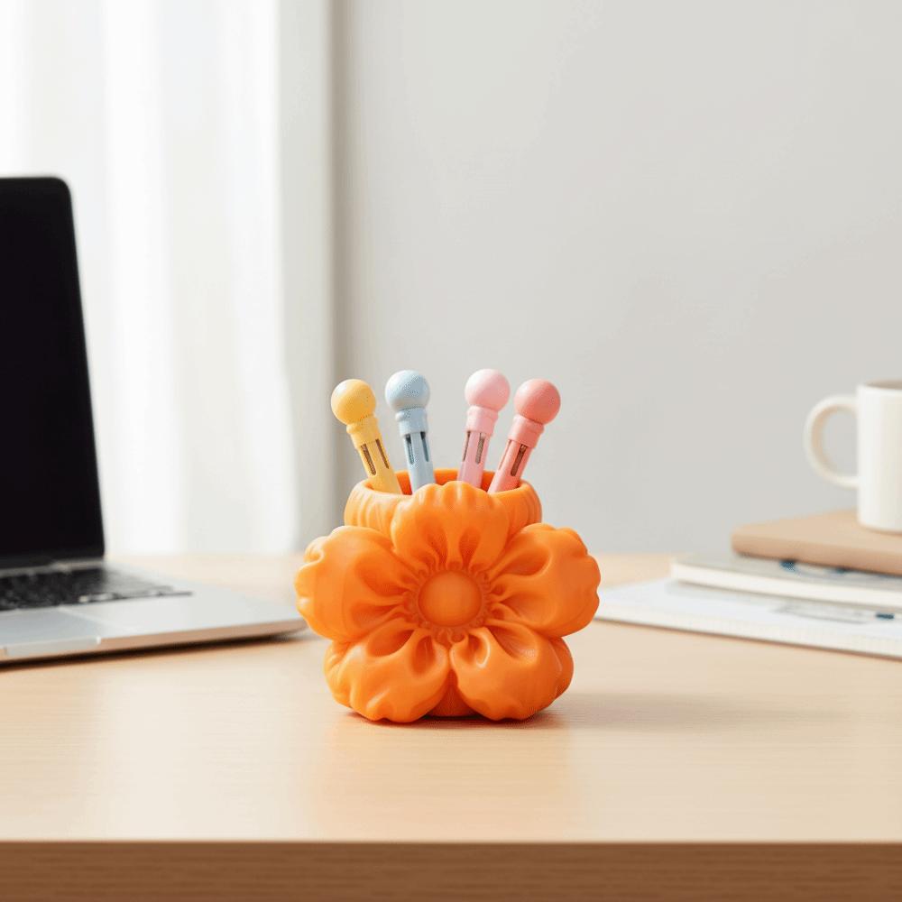 Makeup Brush Bin 3D Printed Pen Stand Desktop Organizer Simulation Floral Model Office Desktop