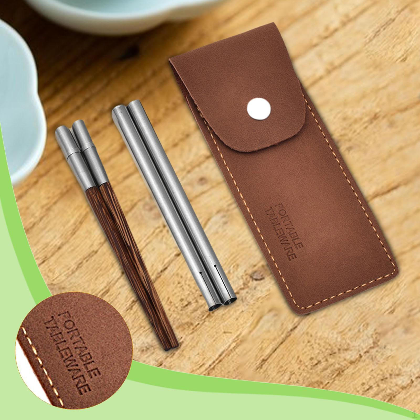 

Travel Chopsticks Outdoor Utensils Lightweight Folding Tableware Portable Cutlery with brown and argent