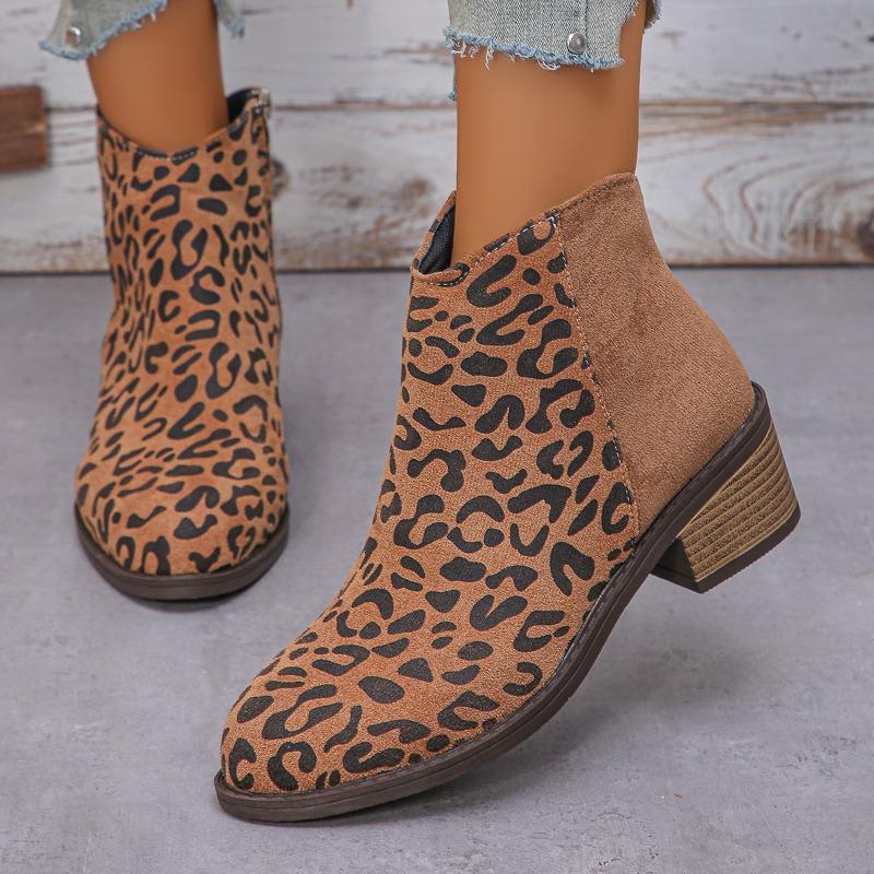 Fashion Women's Thick Heel Single Boots Winter New Round Head Suede Side Zipper Soft Sole Anti-slip Wear-resistant Low-top Shoes