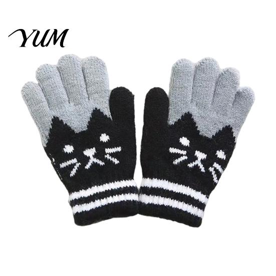 Kids Comfortable Warm Gloves for Cycling 1 Pair Winter Gloves, Cozy Thick Lined Mittens with Flexible Knitted Writing Playing Cute Cat Pattern,