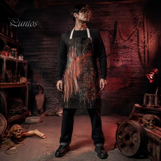Novelty Barbecue Apron Halloween Butcher with Realistic Blood Stain, Washable Protective Work Apron, Funny Prank Gift Horror Costume Prop for Cosplay