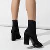 Autumn Ladies Short Boots Fashion Open Toe Stretch Knit Black High Heel Ankle Boots Women Party Dancing Shoes