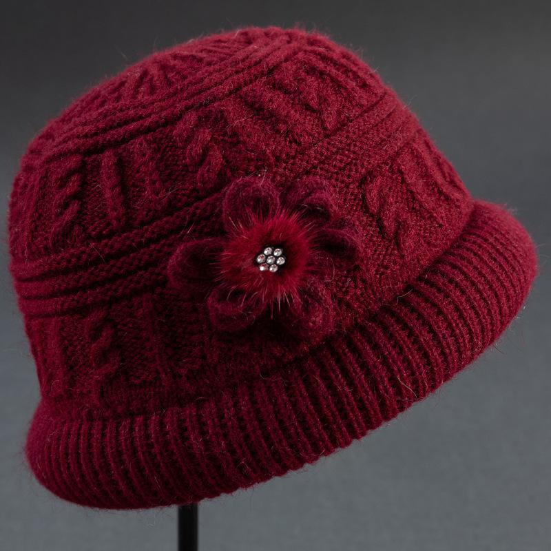 Autumn And Winter Warm And Cold-Proof Grandmother Hat Scarf Women'S Plus Velvet Thickened Knitted Wool Hat