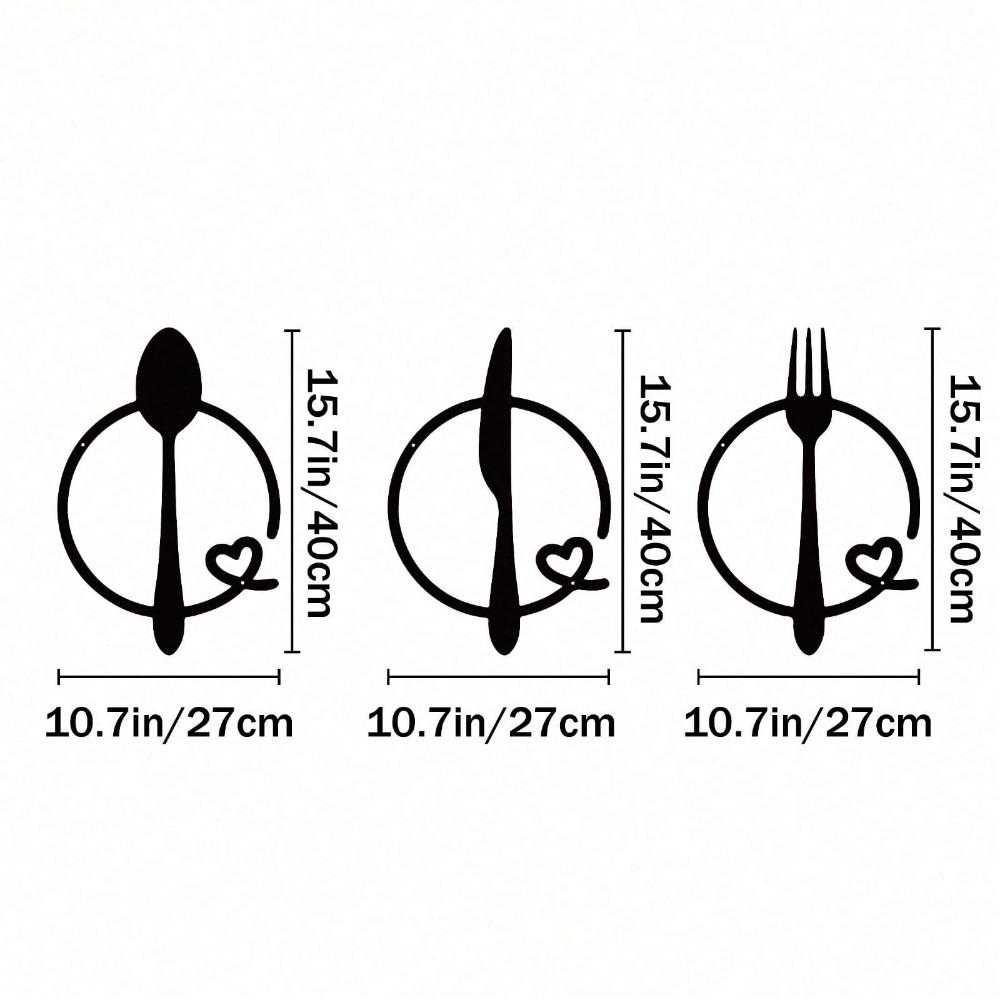 3-teiliges minimalistisches Metall-Wandkunst-Set - Gabel-, Löffel-, Messer-Design | Geeignet für Zuhause, Wohnzimmer, Büro, Küche