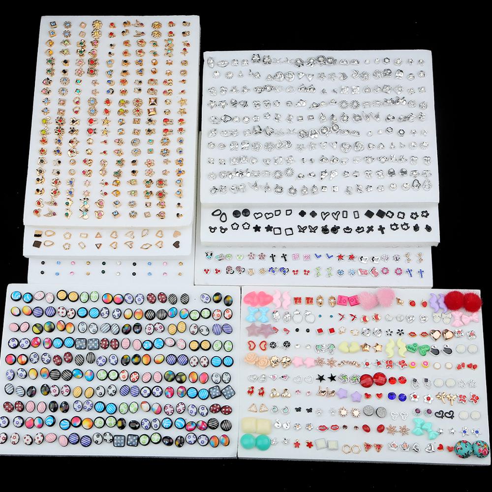 100Pairs Acrylic Crystal Heart Star Moon Small Stud Earrings Set For Women Girl Animal Flower Plastic Earring Trend Jewelry