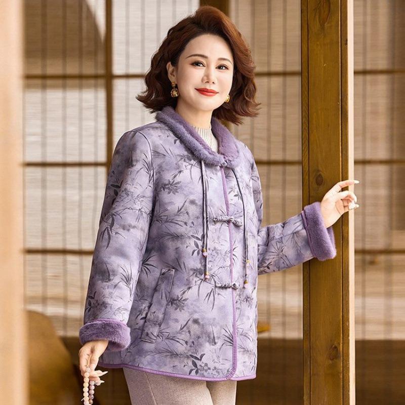 Fashion Mother's Buckle Medium and Old Women's Coat Double-sided Wear Fleece Thickened Winter Coat