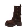 Fashion Boots Women's Autumn and Winter New Brown Thick-soled Two-wear Inner Height-increasing Small Medium Boots