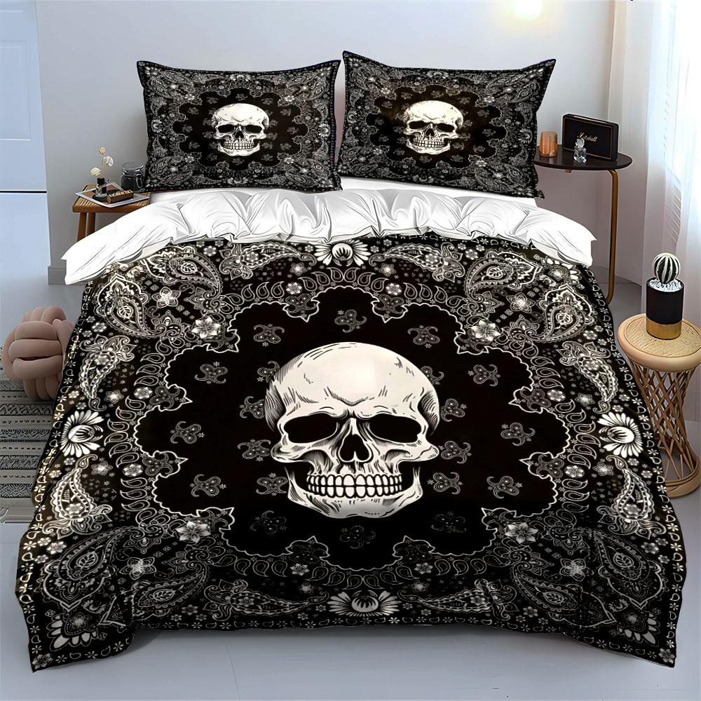 Skull Paisley Gothic Pattern Bedding Duvet Cover Set (1*Duvet Cover 2*Pillowcases, without duvet insert)