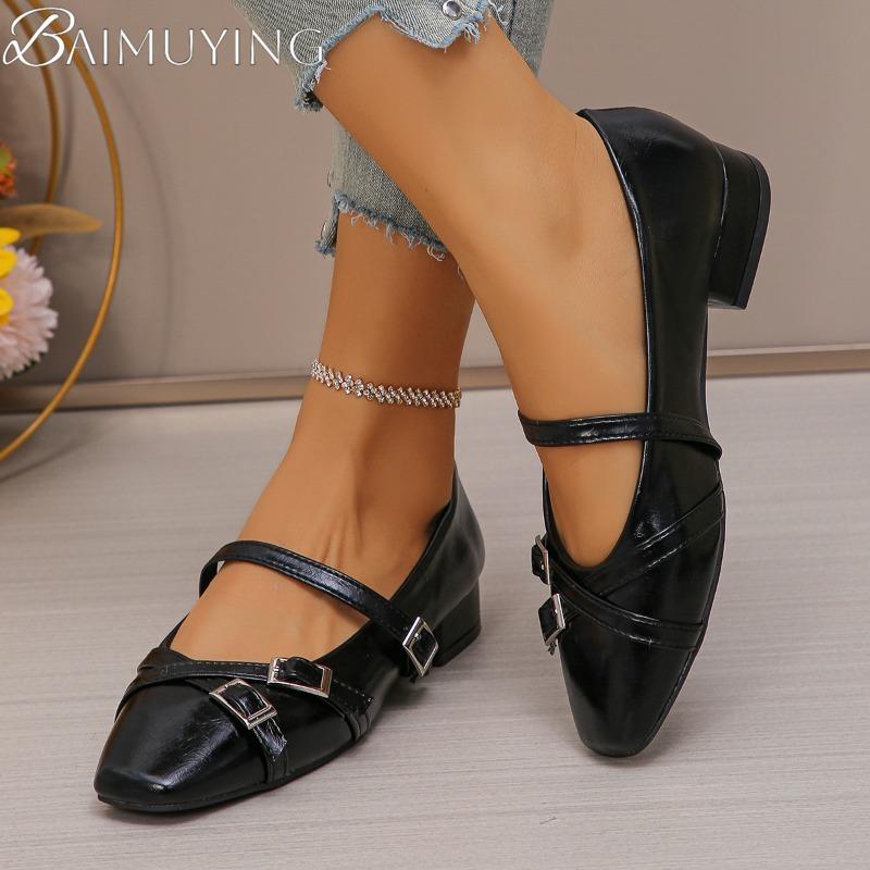 Fashion Women Marie Janes Shoes Leopard Square Toe Sandals Low Heels 2025 Trend Shallow Loafers Brand Summer Dress Buckle Zapatos Mujer