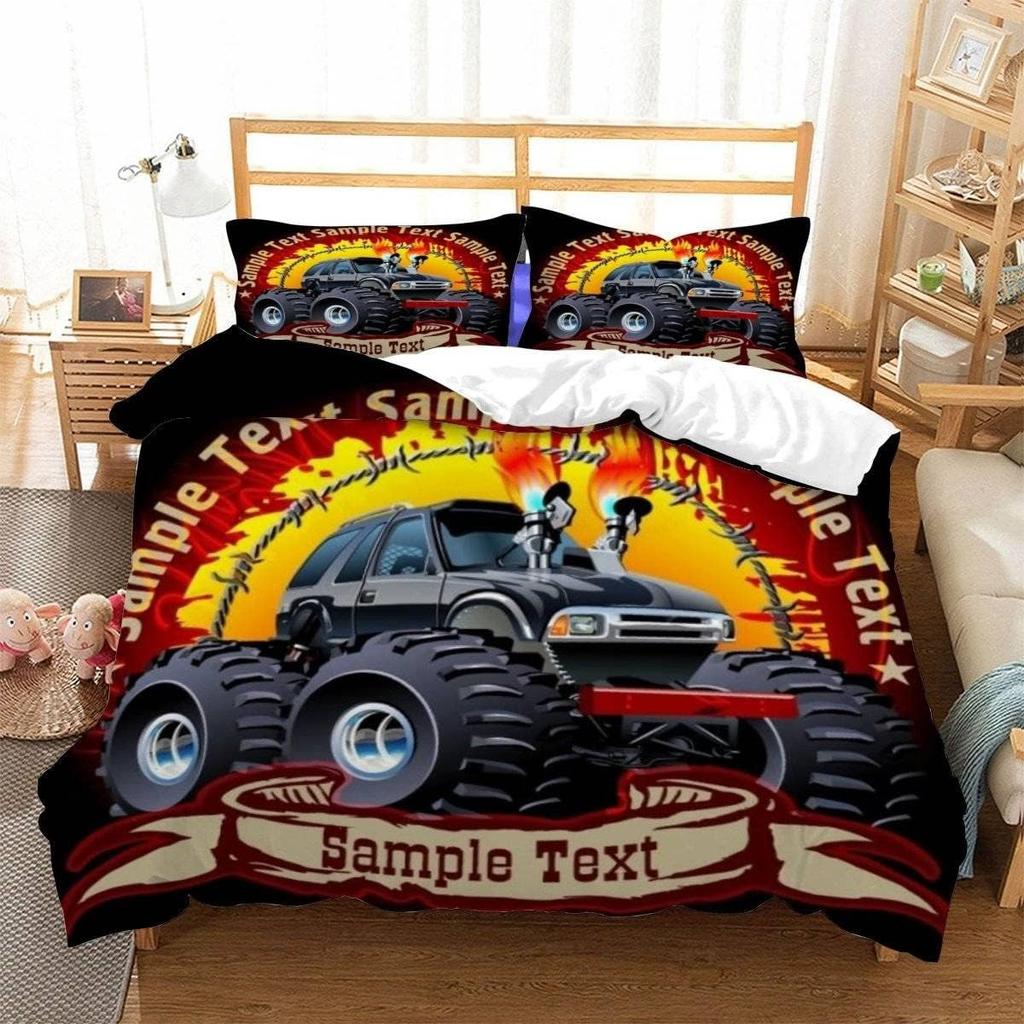 Racing themed bedding 3D printed cartoon monster truck pattern, soft down anti allergy down duvet cover, adult bedding set, teen