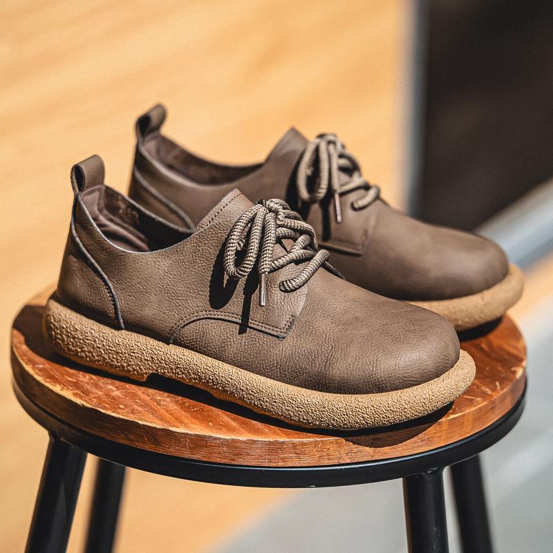 Casual Leather Shoes Men's New Retro British Style Big Head Shoe Soft Sole Low-top Fashion Leather Shoe Men Men's Casual Shoes