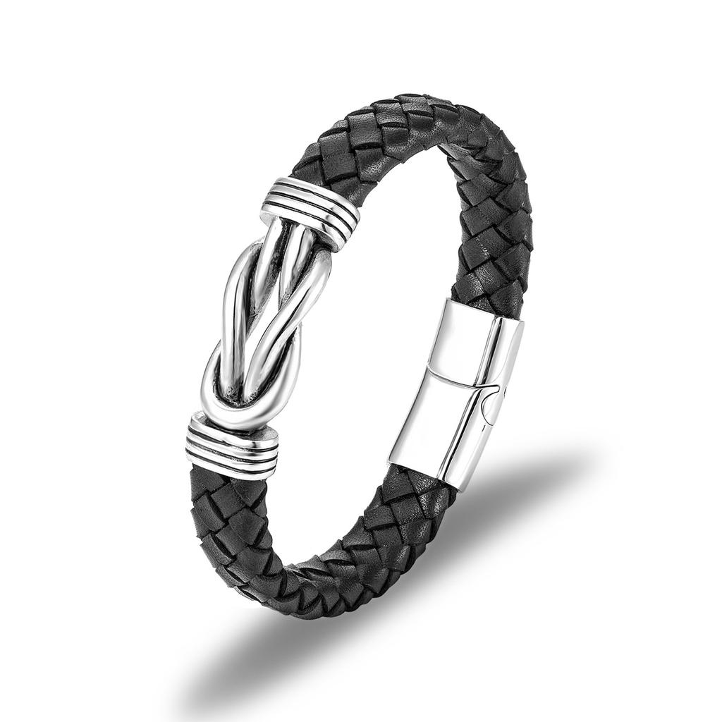 Leather stainless steel bracelet, titanium steel punk men's wide leather rope bracelet