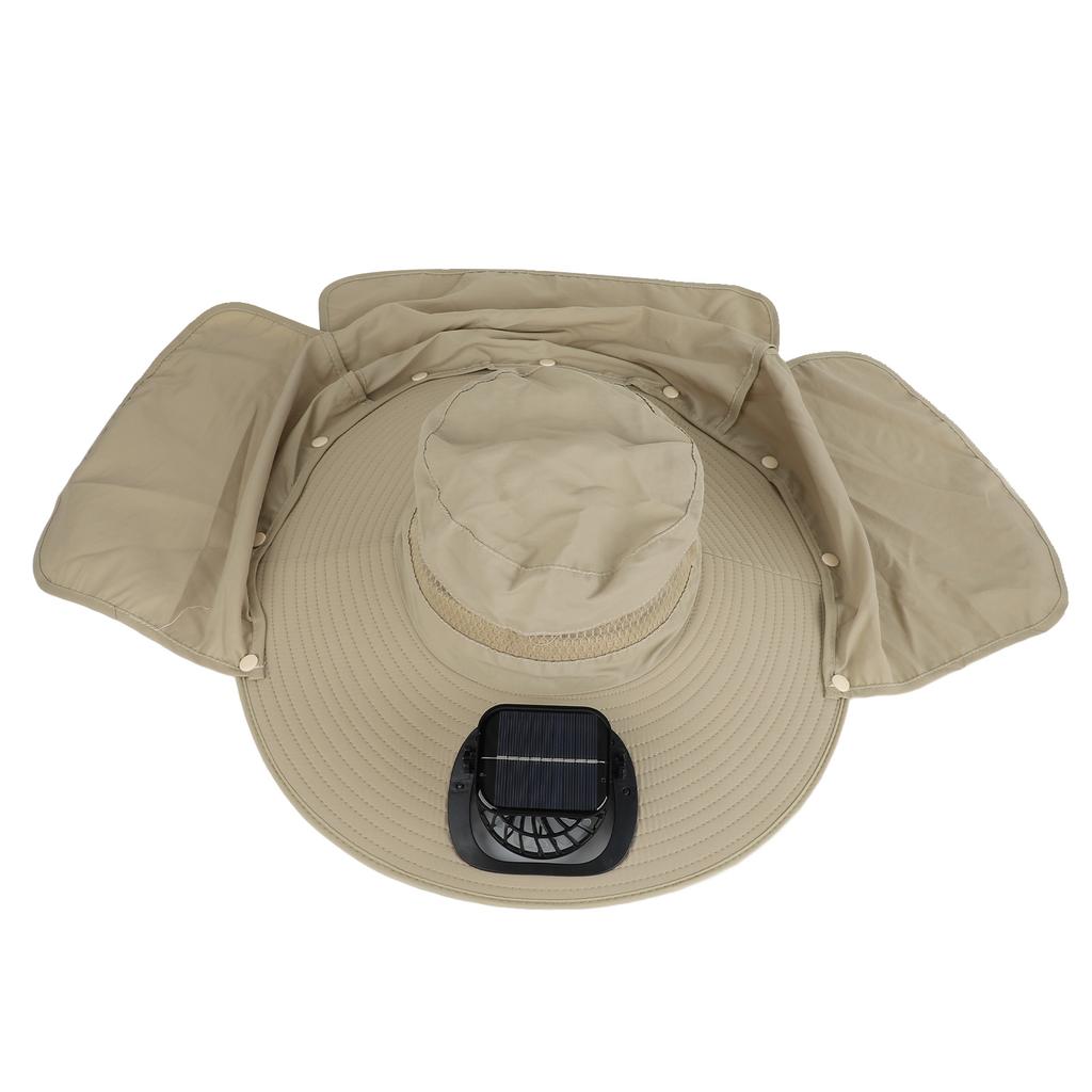 Sun Hat with Solar Fan 3 Wind Speeds Outdoor UPF50 Sun Hat Wide Brim Fishing Hat with Neck Flap USB Charging