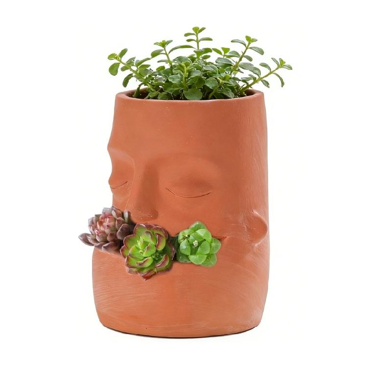 Striking Red Clay Face Formed Flower Holder Designed For Superior Root Ventilation