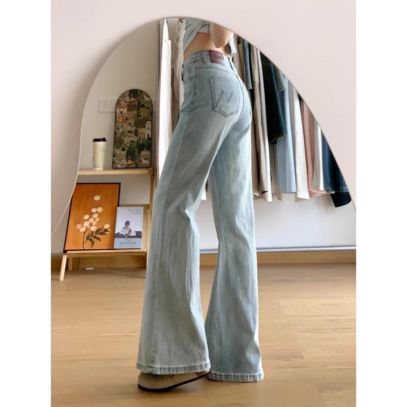 

Women s Light Blue High-Waisted Flared Jeans - Spring 2026: Slightly Loose Fit, Slimming Draping Wide-Leg Style Medium светло-синий