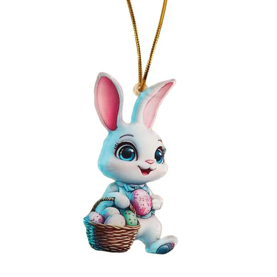 Easter Bunny Ornament 2D Flat Acrylic Bunny Car Rearview Mirror Charm Cartoon Bunny Egg Hanging Pendant for Home Car Window Backpack Holiday Decor