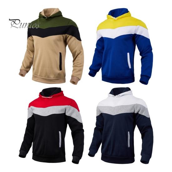 Meeste sügistalvine kapuuts Colorblock pingutusnöör Paks plüüs pikkade varrukatega suur tasku kapuutsiga retro õhuke vaba igapäevane vabaaja sporditopp