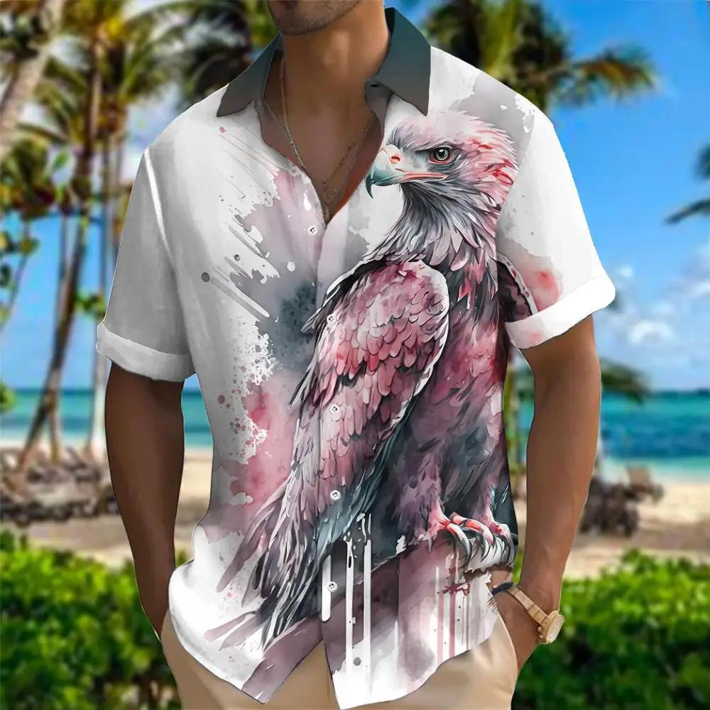 Hawaiian Men's Shirt Animal Print Summer New And Women's Lion Pattern Short Sleeve Loose Large Breathable Top