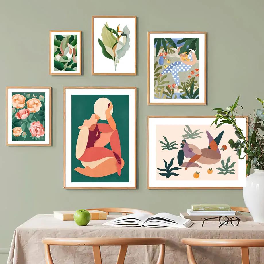 Scandinavian Style Boho Abstract Wall Art Prints, Abstract Poster, Coral Leaves Flower Gallery, Aesthetic Room Decor, Modern Fas