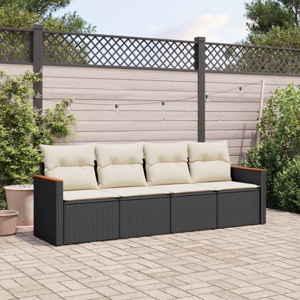 Vidaxl 4-Cz. Set da Salotto per Giardino, Cuscini, Rattan Nero PE