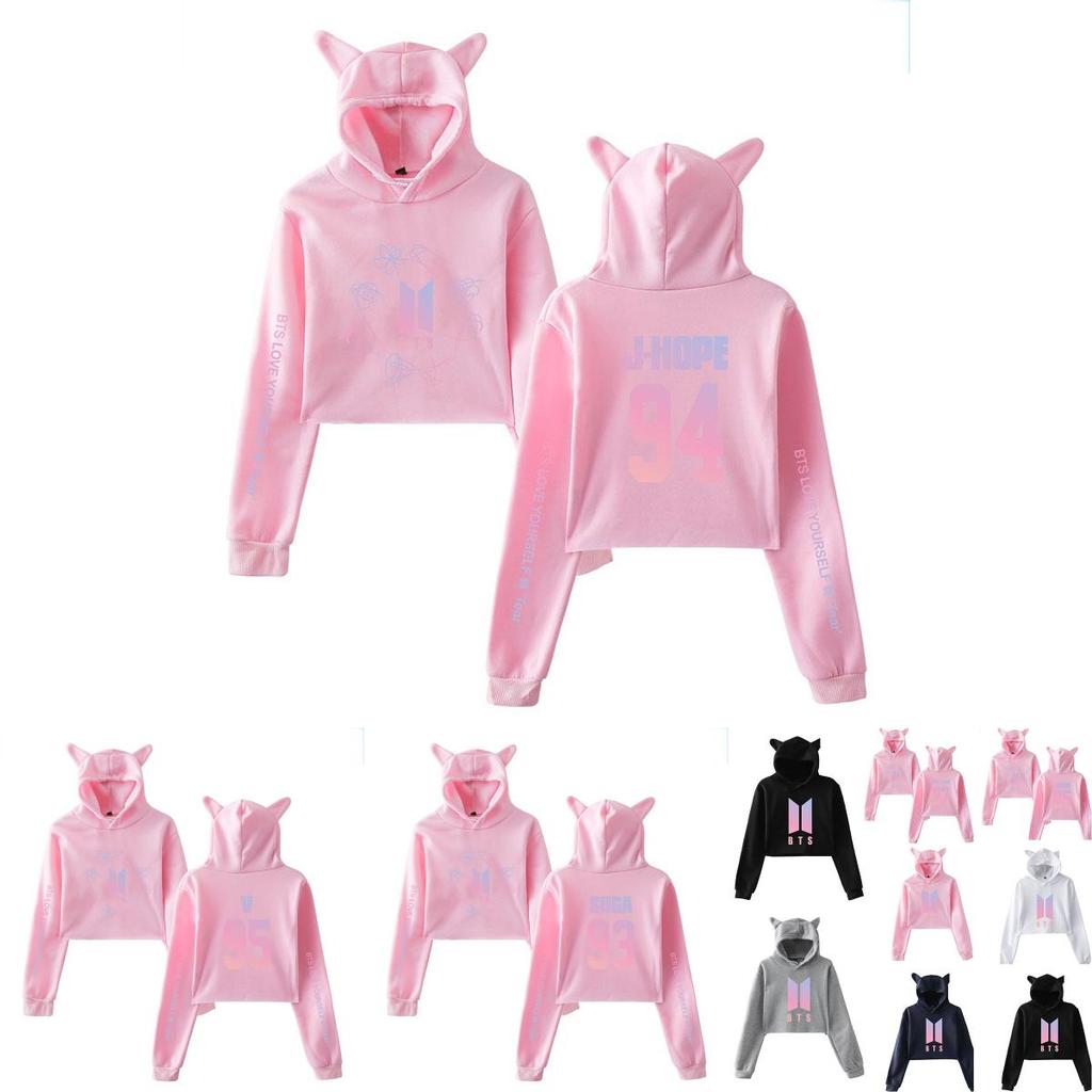 Bts Bangtan Boys Love Yourself Tear Navel Hoodie With Cute Cat Ear Design In Multiple Color Options