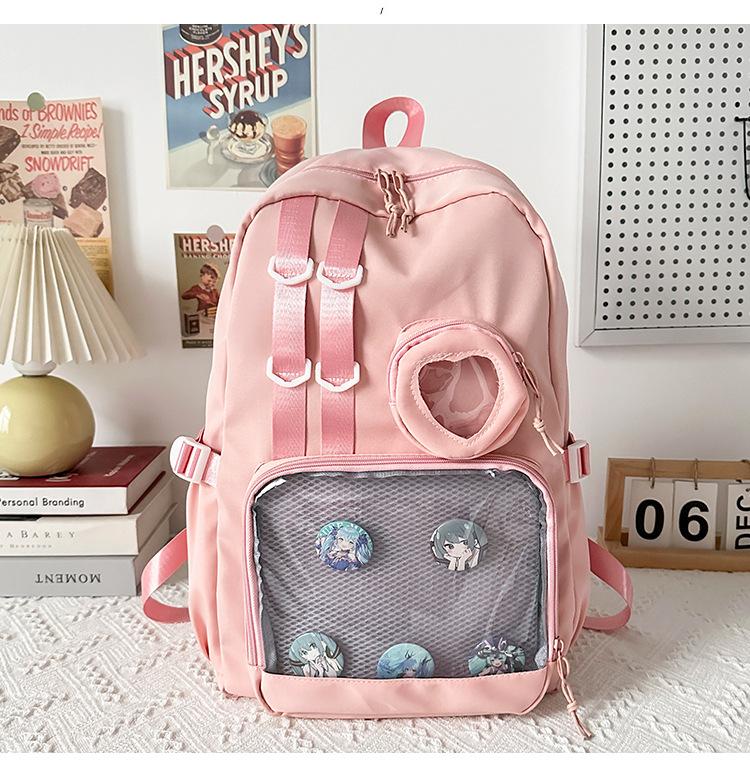 

School BagsWomen s backpack new casual large-capacity college style school bag junior high school college student class backpack travel bag розовый