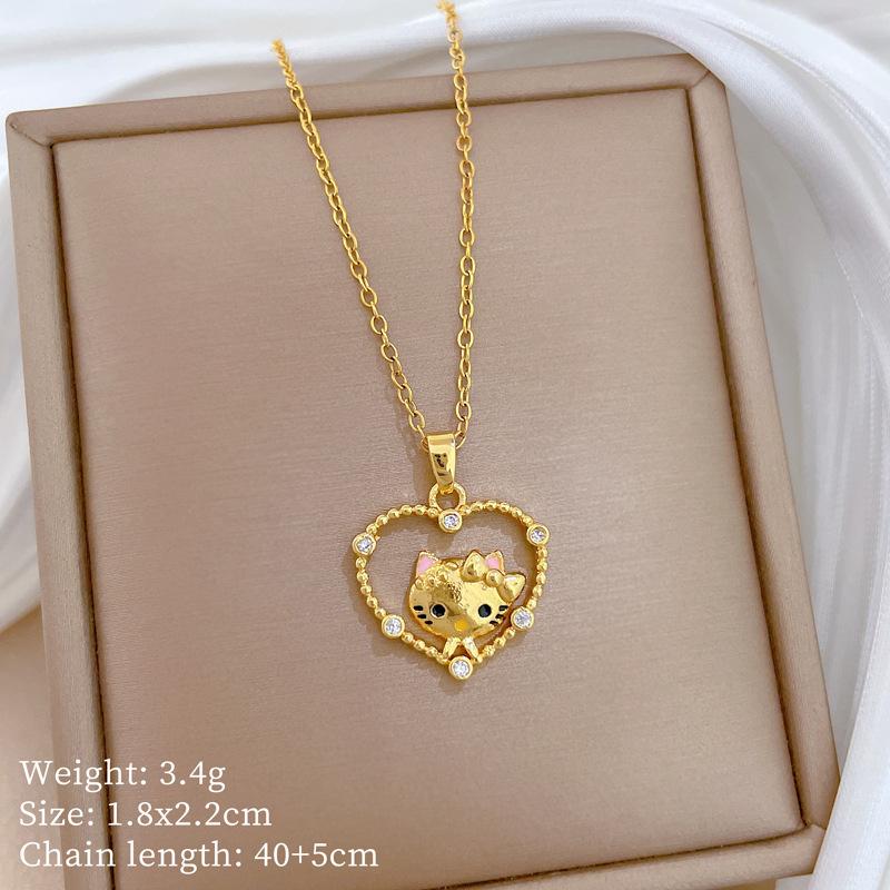 Titanium Steel, Empty Cat Minimalist Temperament Gorgeous Full Diamond Necklace Female Versatile Collarbone Chain Titanium Steel Chain