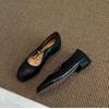 Cowhide Version~ Simple One-word Ballet Shoes with Round Head and Light Mouth Retro Versatile Mary Jane Shoes Women's French Flats