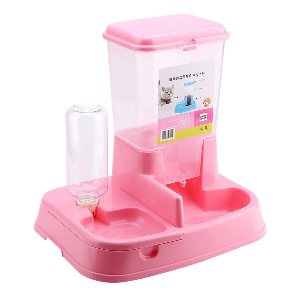 Automatic Pet Feeder Detachable Food Dispenser Water Bottle Cats Dogs Feeding Tool Pink