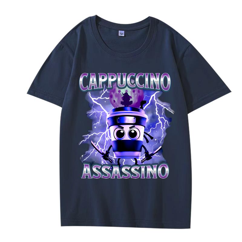 Italian Brainrot Cappuccino Assassino Funny Graphics T Shirt men women Oversized 100% Cotton short sleeve Summer top Unisex tee