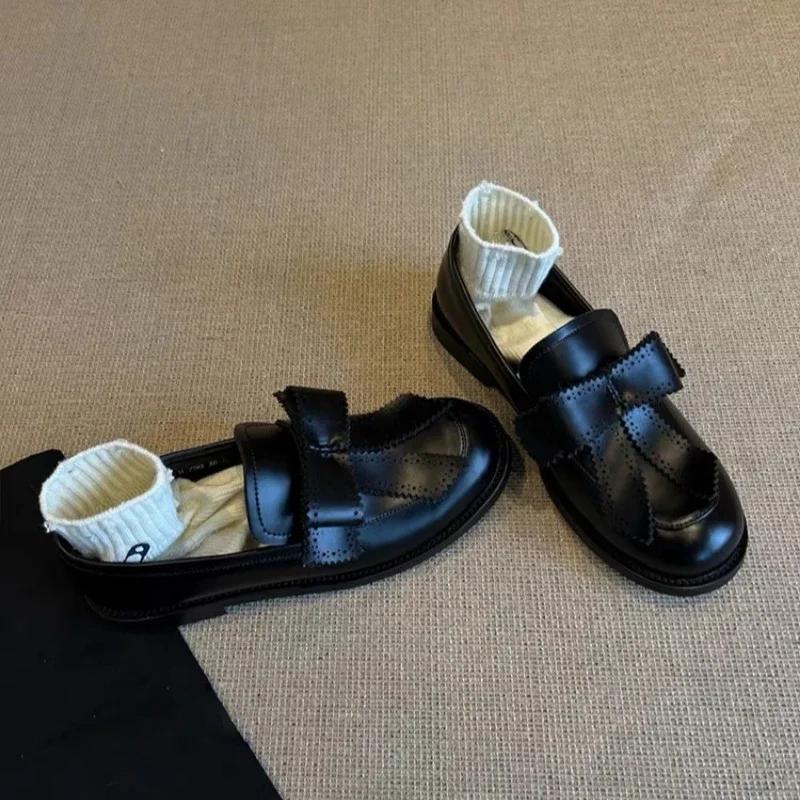 Fashion Spring Autumn Women's Flat Loafers Round Toe Bow One Kick Small Leather Shoes Dress British College Style Zapatillas De Mujer
