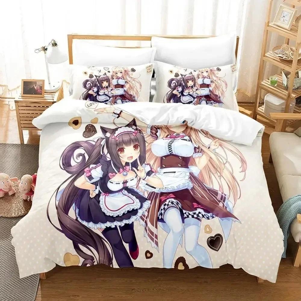 Comforter Anime Kawaii Girls Nekopara Bedding Set 3D Printed Suitable For Bedroom Kids Home Textile