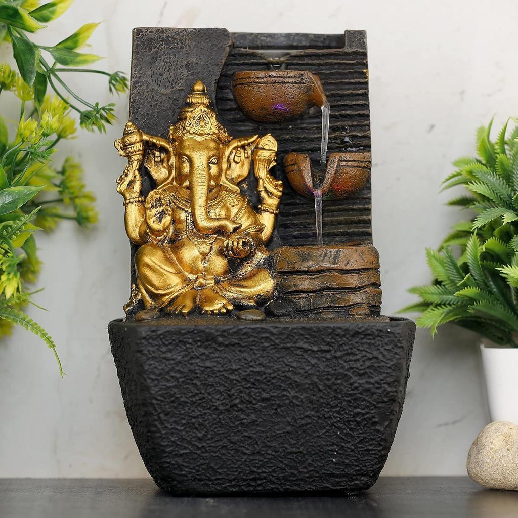 Polyresin Table Top Indoor Outdoor Water Fall Fountain with LED Lights Home Decor Decoration Gift Gifting Items
