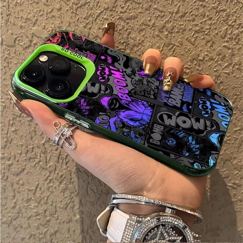 Fashion Graffiti Black Comic Style Phone Case For iPhone 16 16E 15 14 13 12 11 Pro Max 7 8 Plus XR XS Max Shockproof Back Cover