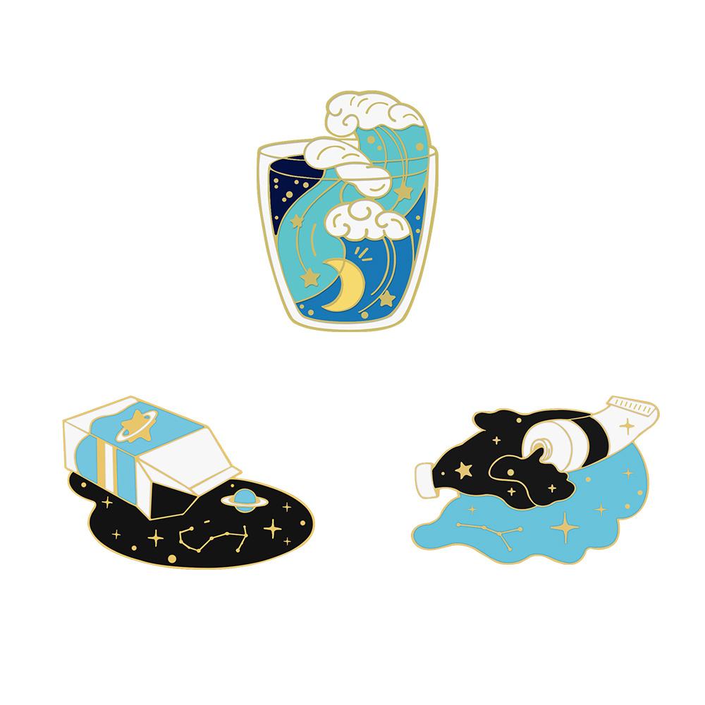 3-5pcs Cartoon Animal Cat Brooch Funny Football Koi Artist Sky Moon Astronaut Enamel Pin Bag Cloth Lapel Badge Jewelry Wholesale