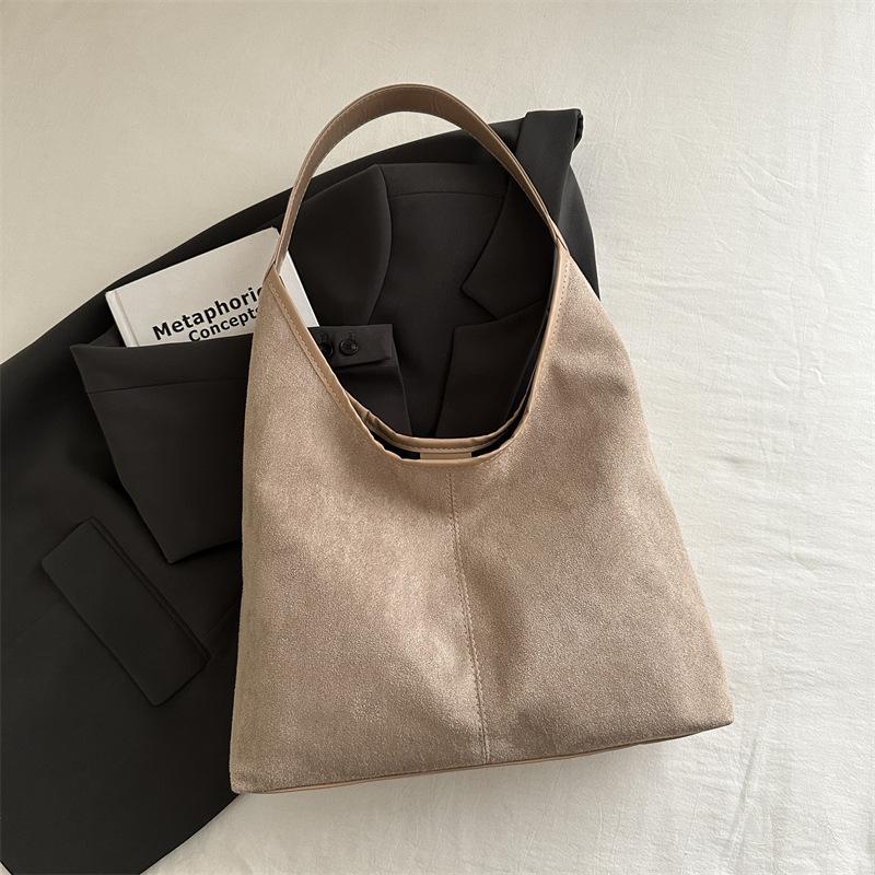 Matte Leather Ladies Underarm Bag Tote Commuter Large Capacity Female Purse Handbags Vintage Faux Suede Shoulder Bags for Women