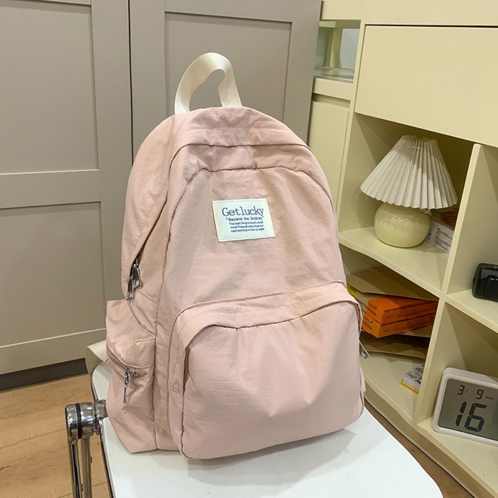 

Рюкзак в корейском стиле однотонный нейлоновый студенческий школьный рюкзак простой дорожный рюкзак для улицы розовый