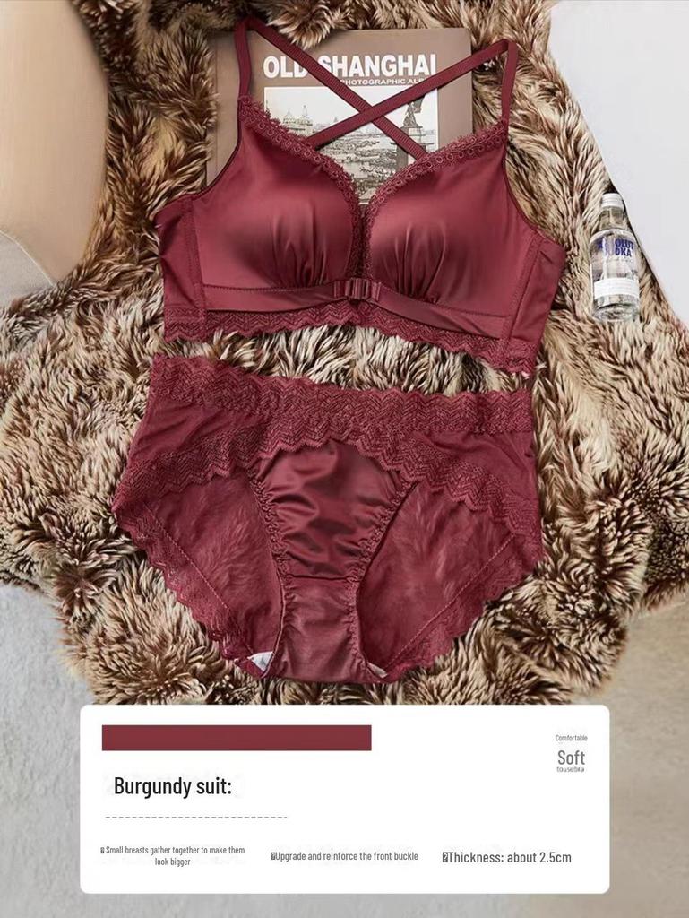 Front Buckle Bra Set for Women with Small Breasts: Lift and Enhance, No Steel Ring, Beautiful Back Design