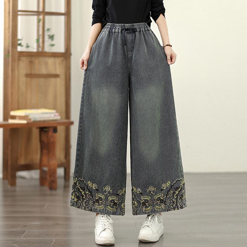 DIMANAF 2025 Plus Size Women Jeans New Long Pants Loose Denim Trousers Big Size Casual Embroidery Autumn